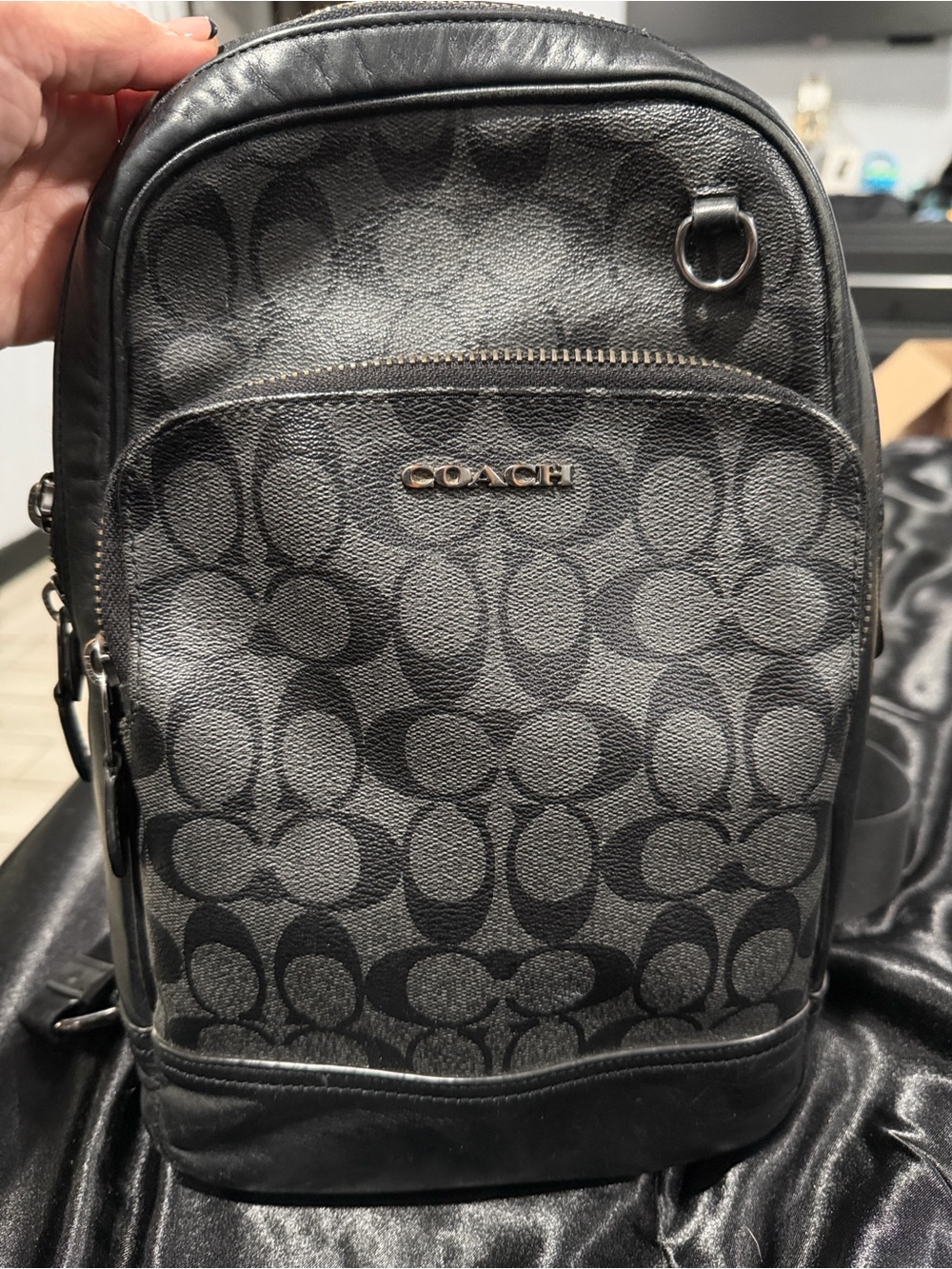 COACH Graham Pack Crossbody C2932 In Signature Canvas Leather Charcoal Black - Picture 3 of 14